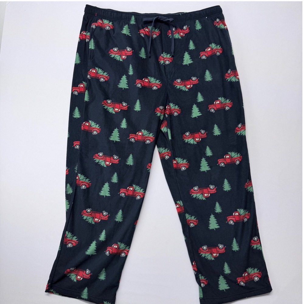 Sonoma Mens XXL Christmas Red Truck Tree Fleece Pajama Pants Navy Blue NWT